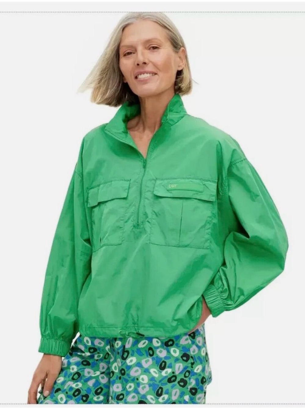 Diane Von Furstenberg Bright Green Lightweight Bomber Pullover
